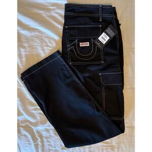 NWT TRUE RELIGION Pants Mens 36 Jet Black Cargo Pants Carpenter Work Wear $159